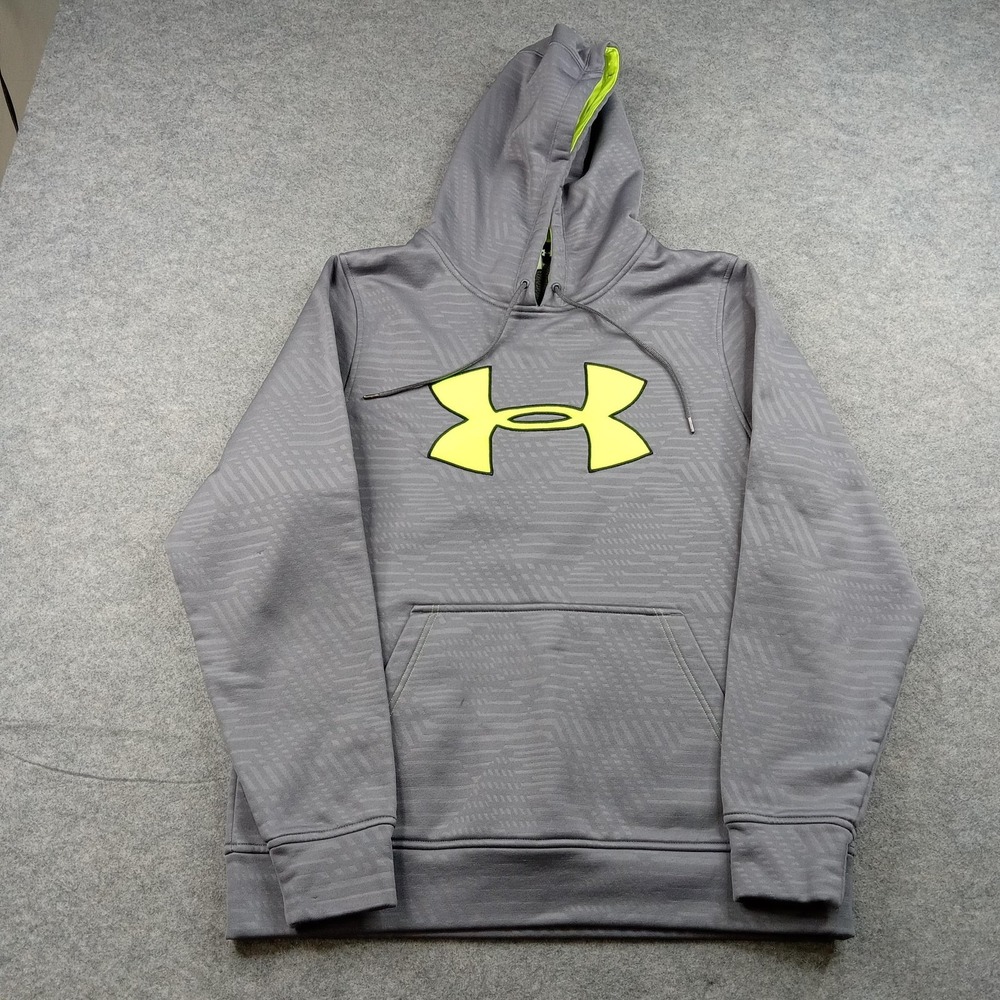 Under Armour Hoodie Mens‎ Medium Gray Geometric Fleece Pullover Sweatshirt Logo